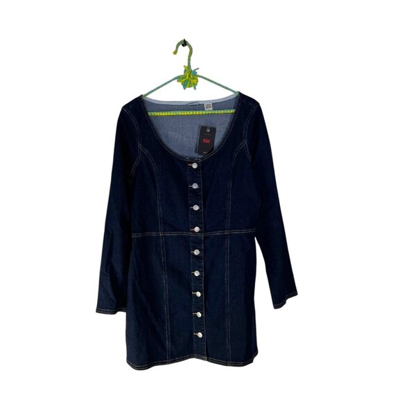 Levi's Womens Size Medium Veda Dark Blue Wash Slim Mini Dress Two Horses NWT - Picture 3 of 6